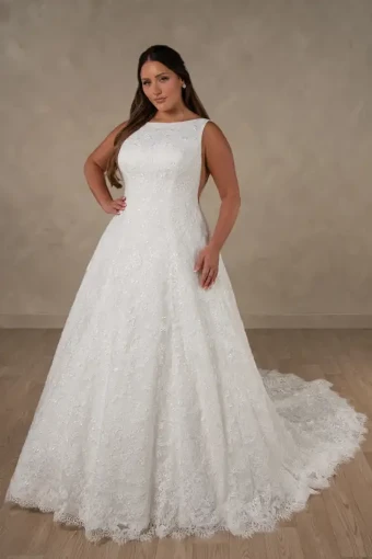 Essense of Australia Jolee #3 (IVIV-PL) IVORY LACE OVER IVORY GOWN W PORCELAIN TULLE PLUNGE thumbnail