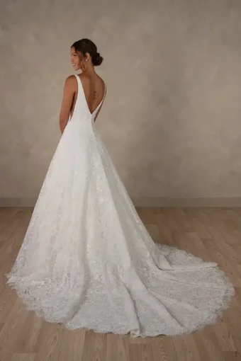 Essense of Australia Jolee #1 (IVIV-PL) IVORY LACE OVER IVORY GOWN W PORCELAIN TULLE PLUNGE thumbnail