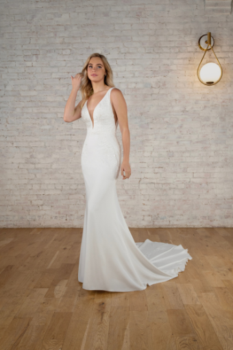 Stella York Chloe (WITHOUT LACE) #0 default (PI-PL) Pure Ivory Gown w Porcelain Tulle Plunge thumbnail