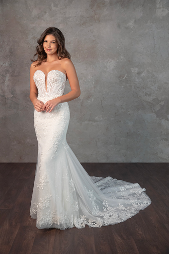 Essense of Australia Bernadette #0 default (IVRM-PL) Ivory Lace and Tulle over Rum Gown w Porcelain Tulle Plunge thumbnail