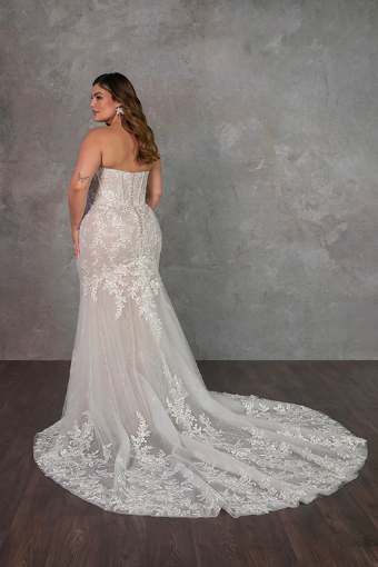 Essense of Australia Bernadette #4 default (IVRM-PL) Ivory Lace and Tulle over Rum Gown w Porcelain Tulle Plunge thumbnail