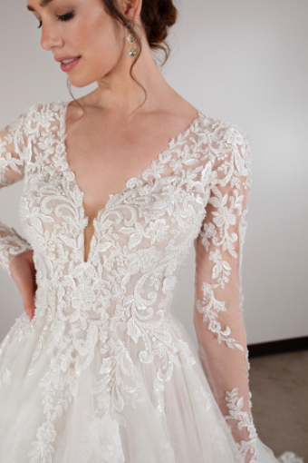 Essense of Australia Cassidy- Long Sleeve #6 (IVBC-PL) IVORY LACE & TULLE OVER BISCOTTI GWN W PORCELAIN TULLE PLUNGE thumbnail